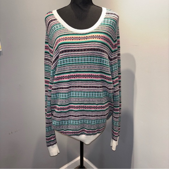 TALBOTS Blue/Pink Fair Isle Crew Neck Sweater Soft Wool Nylon Blend Women’s SzXL - Picture 1 of 11
